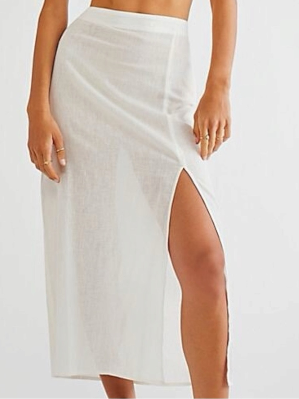 Free People Ethereal Dainty Sheer Linen Midi Skirt White Large NWT Beach Summer - Picture 2 of 11